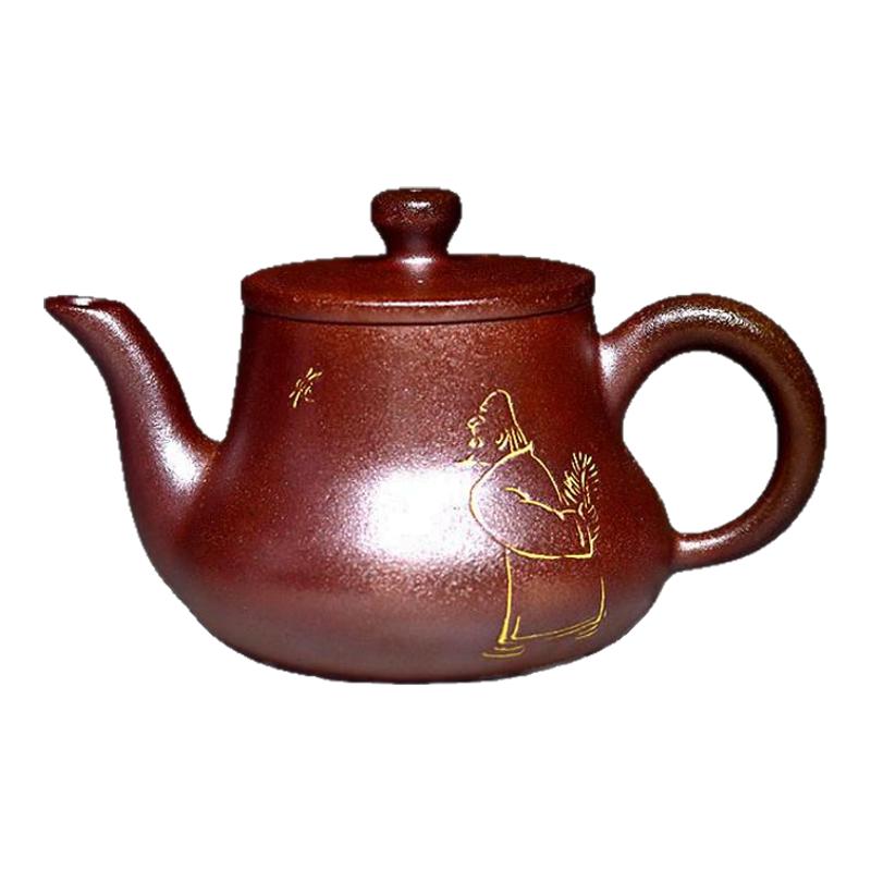 新品坭兴陶柴烧壶柴窑裸烧名家卢纪祖刻绘纯手工茶具泡茶壶非紫砂