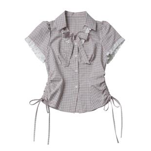 pinksavior【茉莉丁香】收腰古早浅色系夏衬衫花边裙日系穿搭闺蜜