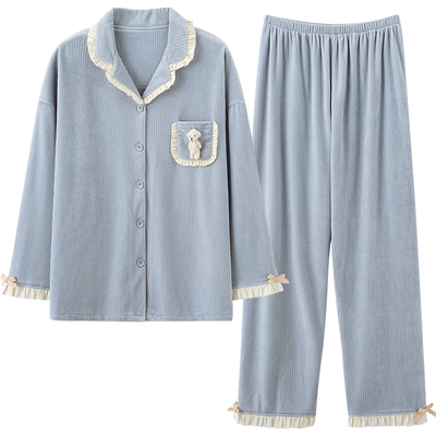 海岛绒睡衣女秋冬可爱小熊