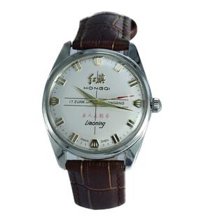 红旗库存老式手表男 手动机械表抗摔镜面复古怀旧牛皮表带 清仓