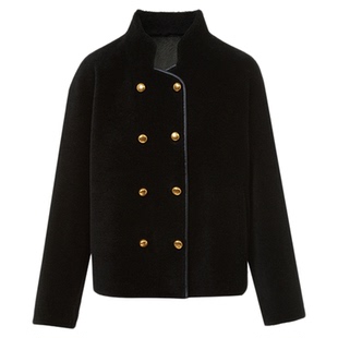 朗姿复古颗粒羊毛仿皮草外套立领通勤高级感毛呢女2025年冬季新款