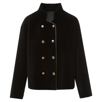 朗姿复古颗粒羊毛仿皮草外套立领通勤高级感毛呢女2025年冬季新款