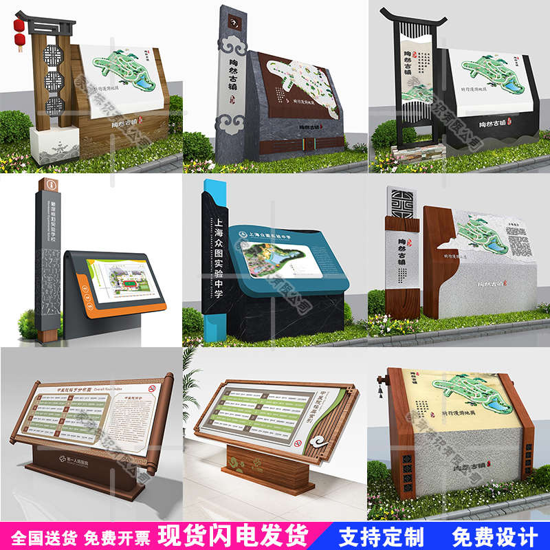 小区导视台斜面落地指示牌楼层索引景区复古导示图户外导览平面图