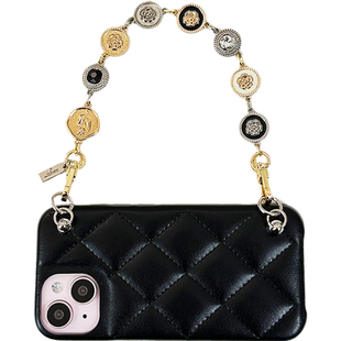 InTheCase 中古风手机链时髦金银钱币17ProMax山茶花vintage复古宝石防丢绳防摔仿羊皮手机壳适用于iphone16