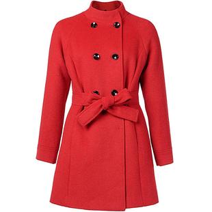 名师路冬季新款通勤橘红色英伦小高领绑带时尚英伦风大衣