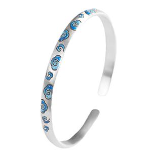 古法9999纯银祥云手镯女开口烧蓝复古民族风足银手环简约气质时尚