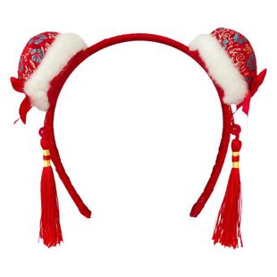 新年元宵新年头饰周岁开业喜庆红色毛球财神发箍头箍流苏发卡发夹
