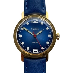 苏联库存男表老表VOSTOK夜光简约铜表壳复古手表手动机械机芯牛皮