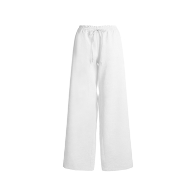 ITSNIKAR经典白色休闲裤女亚麻感蕾丝拼接直筒裤度假风垂感长裤子