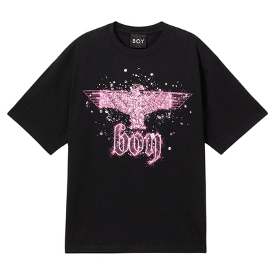 【暗夜星辰】BOYLONDON夏季情侣款短袖烫钻老鹰logo潮牌T恤N01003