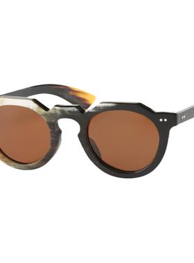 品牌经典复古大脸显瘦小铆钉饰圆形牛角大框偏光墨镜太阳镜