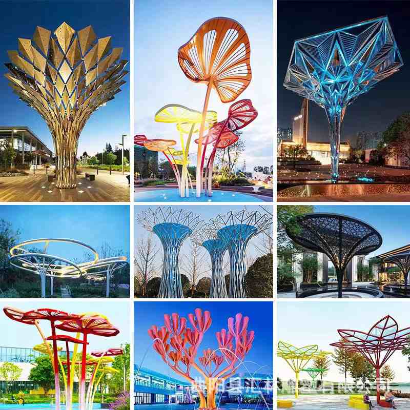 不锈钢树形雕塑户外广场镂空大树摆件景观创意发光大落地金属白钢