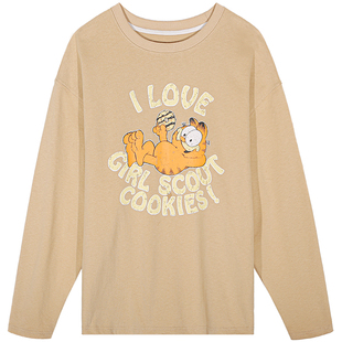 落落狷介 长袖T恤女2026新款早春宽松上衣打底衫可外穿小个子印花