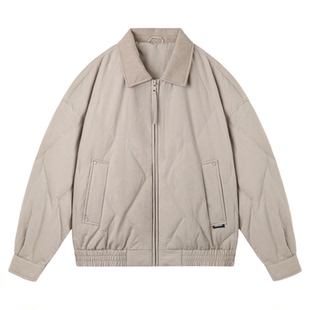 冬季菱形格拼接羽绒服男士2025新款宽松大码高级休闲保暖夹克外套