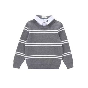 童装2025韩版新款条纹毛衣男童假两件针织衫圣诞新年秋冬上衣潮