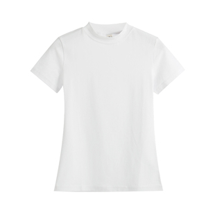 半高领砖红色短袖纯棉T恤女夏修身显瘦薄款通勤风简约设计感上衣