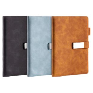 得力可定制带扣A5加厚皮面笔记本子商务记事本2025年新款工作笔记办公用会议记录本超厚简约大学生磁吸扣笔插