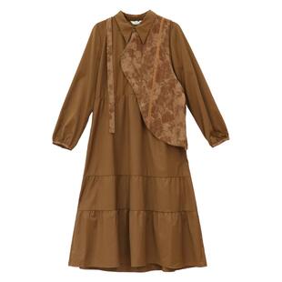 it'real瑞尔秋季新款复古设计感显瘦假两件中长款长袖连衣裙