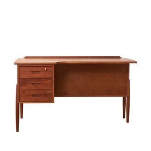 丹麦中古风缅甸柚木书桌复古樱桃木家用书房双面可用写字台办公桌