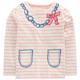 代购 MiniBoden儿童长袖T恤 26春夏季女童莲花项链条纹纯棉打底衫