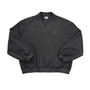 Aurocean 复古学院V领加绒卫衣 黑色徽章刺绣冬季叠穿内搭