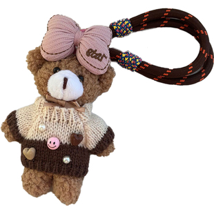 可爱蝴蝶结小熊包包挂件女高级感轻奢小众手机链毛绒公仔钥匙扣