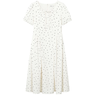 热风波点连衣裙2025年秋季新款女士法式复古泡泡袖连衣裙气质长裙