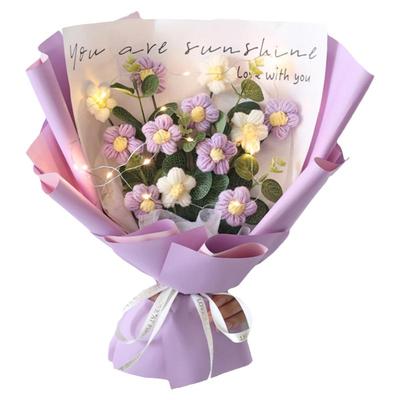 手工针织毛线泡芙花创意花束