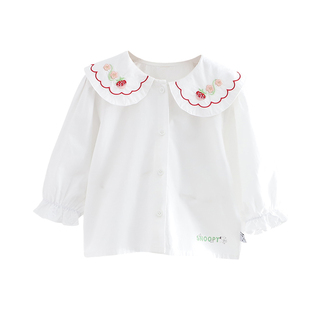 史努比衬衫女童春秋长袖纯白内搭上衣宝宝可爱甜美草莓圆翻领衣服