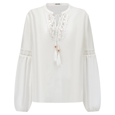 SHROENRO法式镂空蕾丝白衬衫