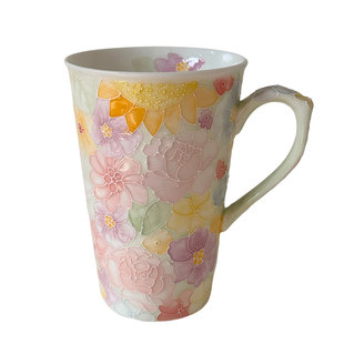 景德镇手绘高颜值马克杯新款釉下彩立体万花陶瓷杯子生日礼物水杯