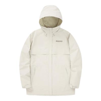 Discovery探索秋冬户外中长款防风衣防泼水抽绳收腰连帽女