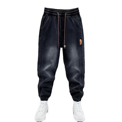 ZPK秋冬加绒黑色磨白牛仔裤男