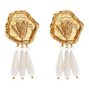 特卖品RoundFace 24SS 金属白贝母拼接金色设计师高级优雅耳环