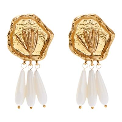 RoundFace24SS金属贝母拼接耳环