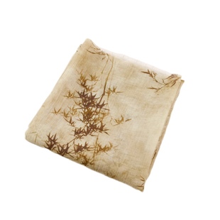 半透亲肤 棕色竹叶印花褶皱天丝麻亚麻棉麻面料新中式旗袍布料diy