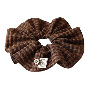 川野法式复古格纹大肠发圈新款时尚小众头绳不勒发无扎痕头饰发饰