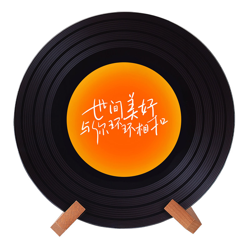 橙色绝美落日氛围感ins黑胶唱片摆件杂志架电视格子摆件创日礼物