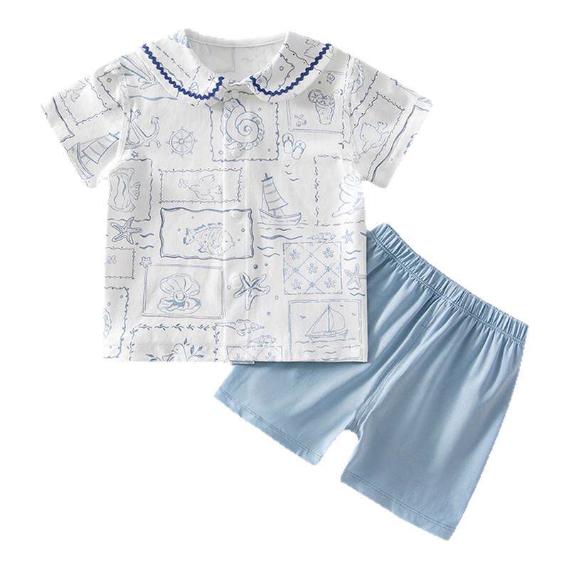 夏季婴儿套装外出衣服宝宝短袖短袖套装夏日海滩短套