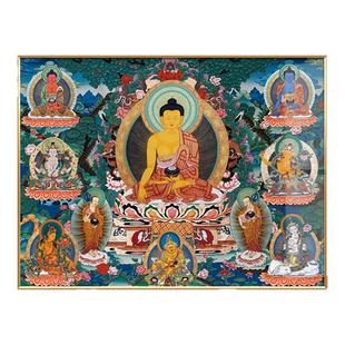 三世佛画像四大菩萨唐卡佛像画客厅供桌装饰挂画西藏观音菩萨壁画