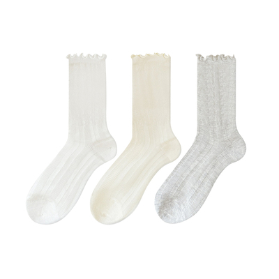 棉芝士桑蚕丝花边堆堆袜子女夏季薄款透气芭蕾风miu系蕾丝中筒袜