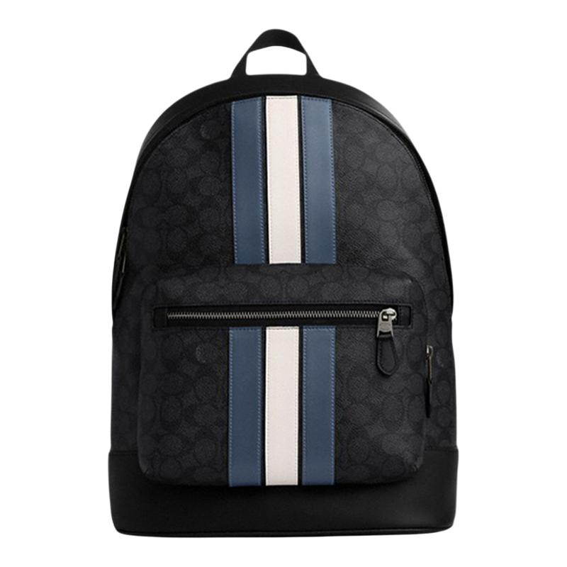 【自营】COACH/蔻驰经典标志条纹图案印花时尚休闲双肩包CV922