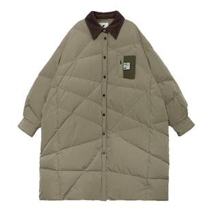 半圆原创设计感女装2025冬季复古小众衬衫式长款过膝高端羽绒服女