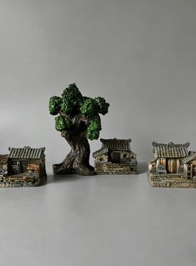 微缩仿真田园乡村老房子建筑摆件鱼缸微景观造景庭院盆栽装饰配件