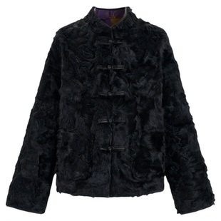 宫小妍 九万紫 胎象羔定染香云纱双面穿皮草外套5071644