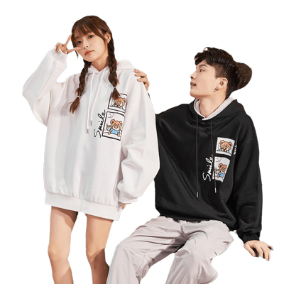 唐狮新款男女加绒白色连帽潮牌