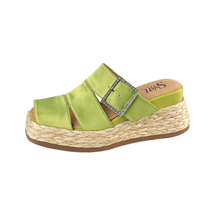 ShānRen 色彩交响曲 地中海风 绸缎松糕厚底拖鞋女夏外穿凉半拖