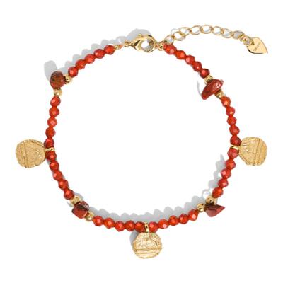 【新年礼物】Wens KISS浮雕吊坠红玛瑙串珠手链女红绳小众本命年