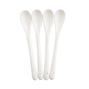 4个长柄咖啡勺小勺牛奶搅拌勺家用陶瓷搅拌棒纯白调羹甜品小瓷勺