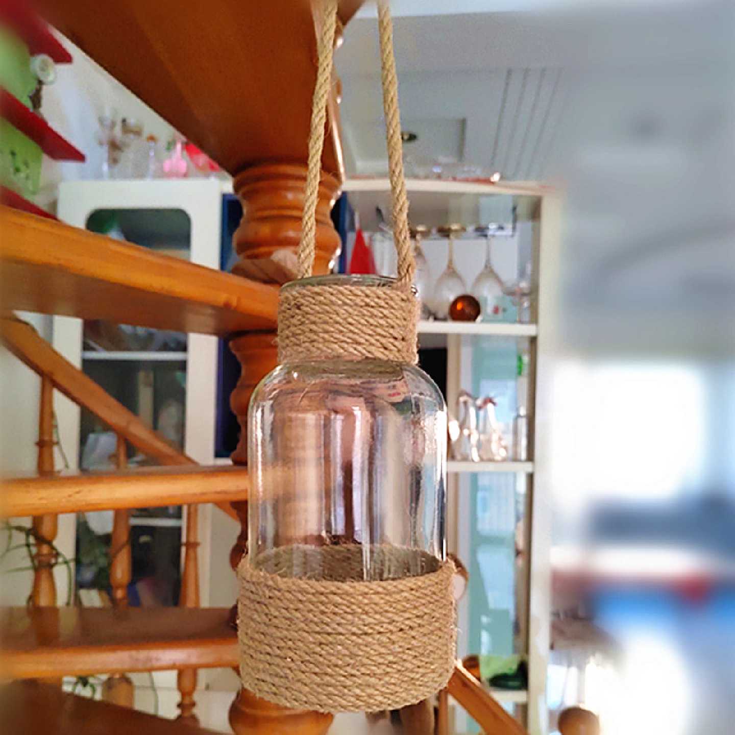 创意diy麻绳壁挂花瓶水培玻璃花器家居餐厅民宿简约装饰挂墙摆件